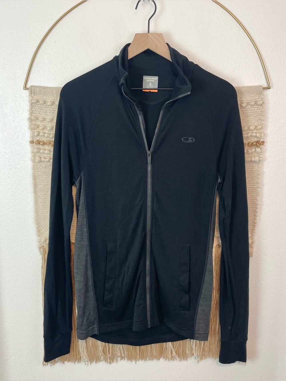 Icebreaker Men's Black Full-Zip Sweater Jacket with Gray Side Panels S